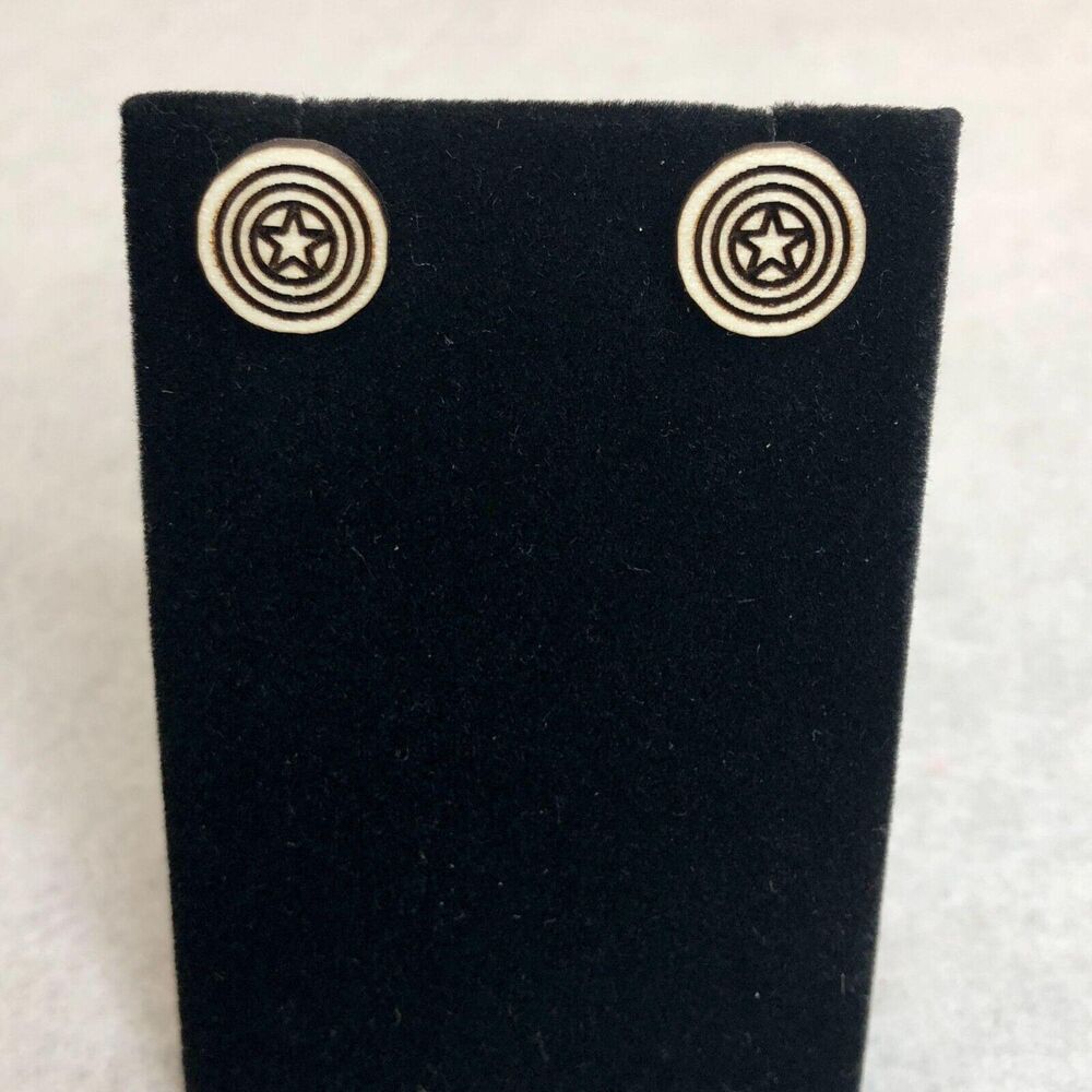 Captain America Shield Wood Stud Earrings
